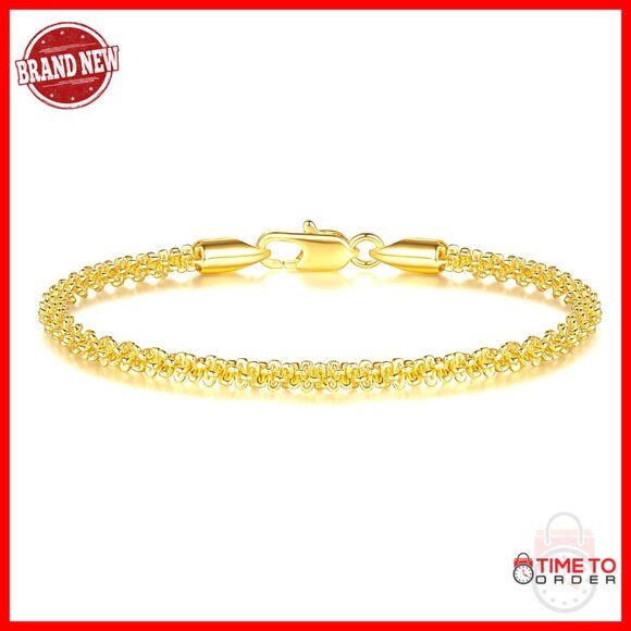 14K Gold Rope Chain Bracelet with Lobster Clasp 8 Inches